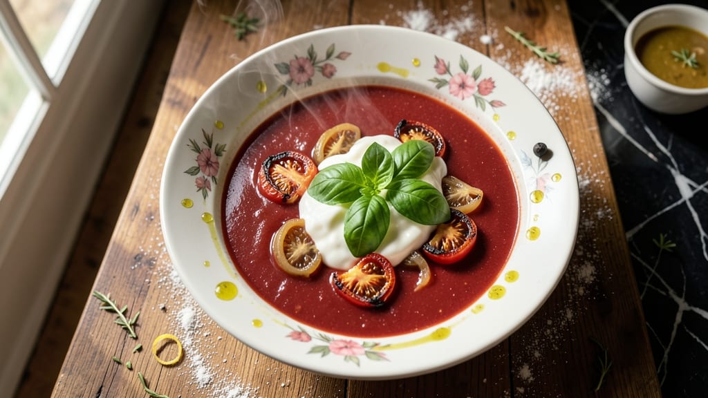 Awesome Tomato Soup Recipe: Smoky Garlic Roasted Base With Herby Swirl