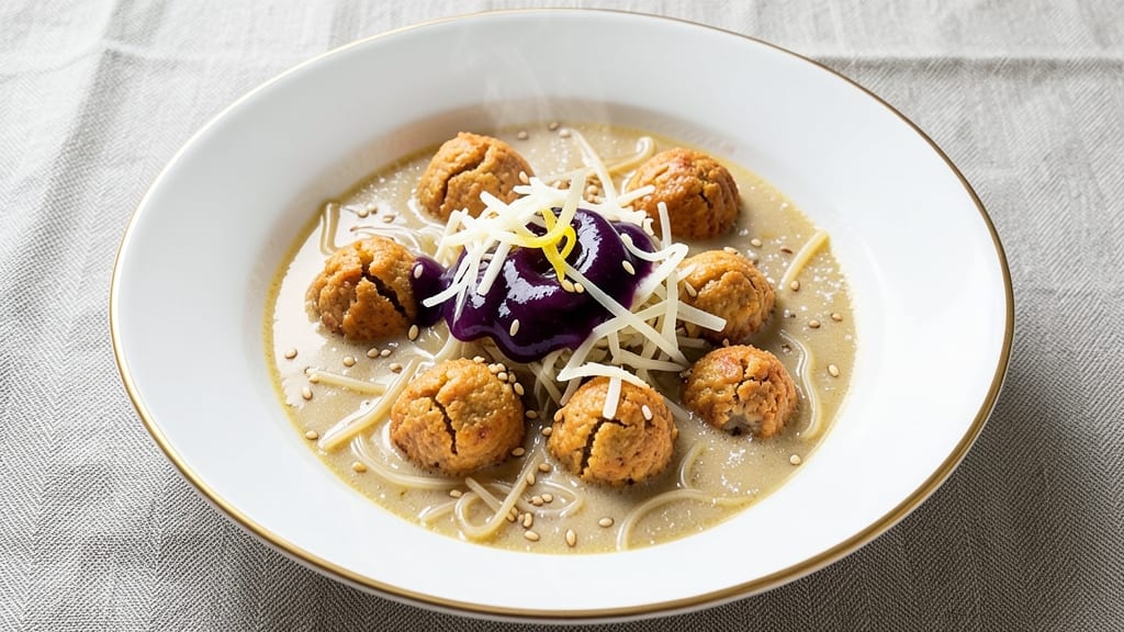 Bola Bola Misua Soup Recipe: Crispy Celery Crowns Over Silky Egg Ribbons