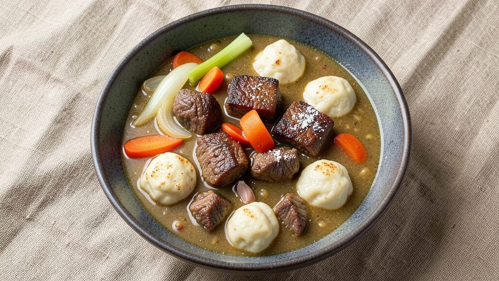 Beef Barkey Soup Recipe: German Dumplings Float in Savory Broth