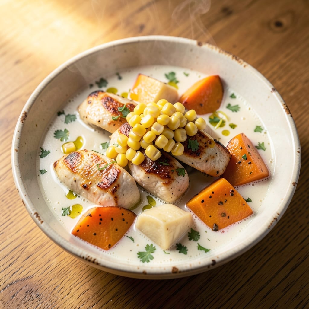 Aguadito Soup Recipe: Coconut-Lime Creaminess with Toasted Corn Crunch