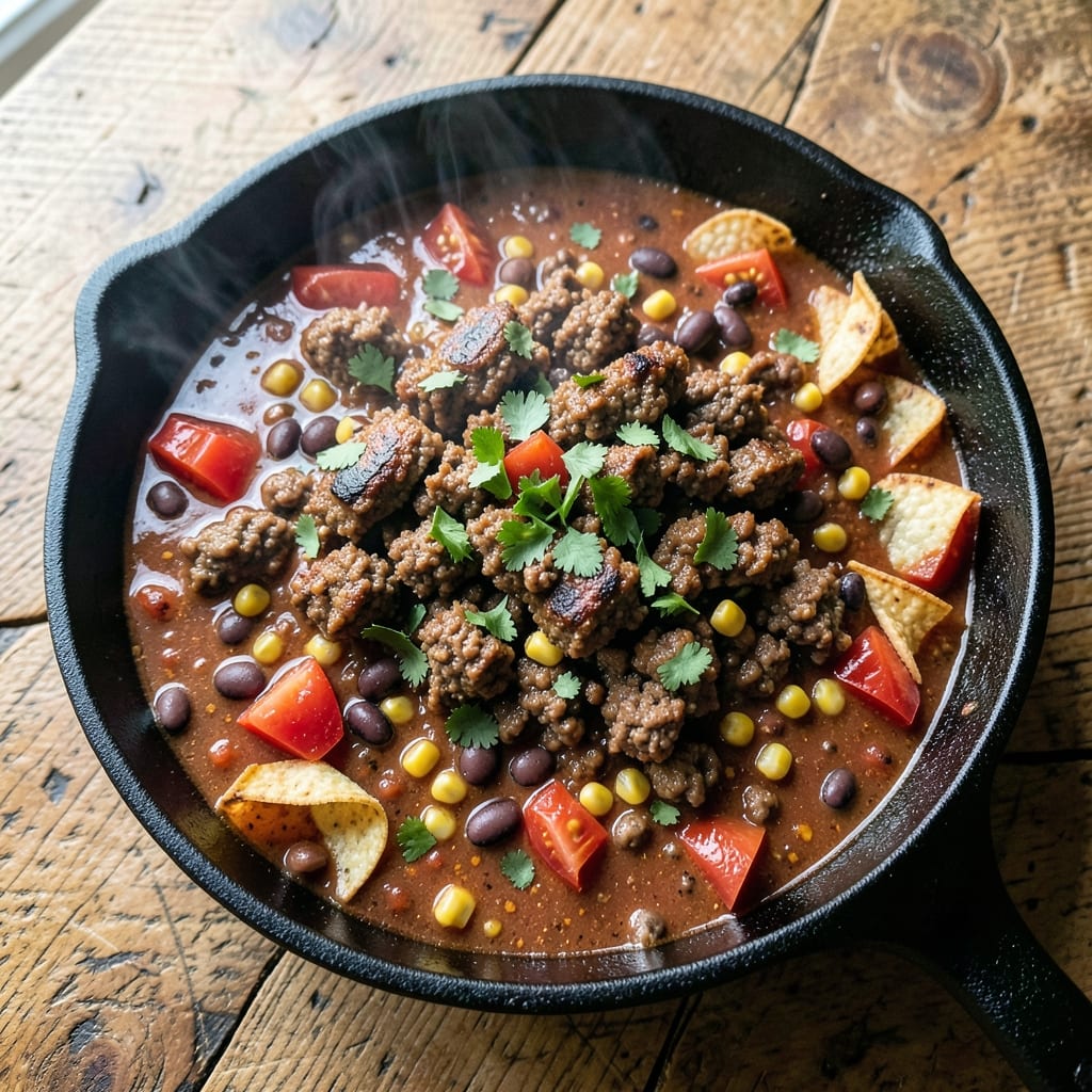 8-Can Taco Soup Recipe With Ground Beef: One-Pot Fiesta with Crunchy Toppings
