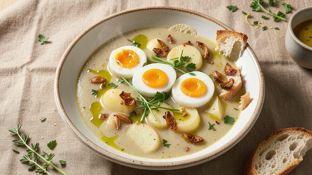 Bayona Garlic Soup Recipe: Crispy Garlic Crowns Over Silky Broth