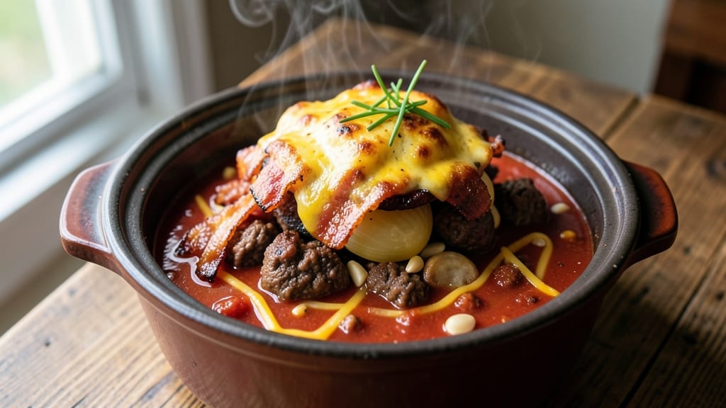 Bacon Cheeseburger Crock Pot Soup Recipe: Smoky Bacon Crunch Over Melty Cheese Swirls