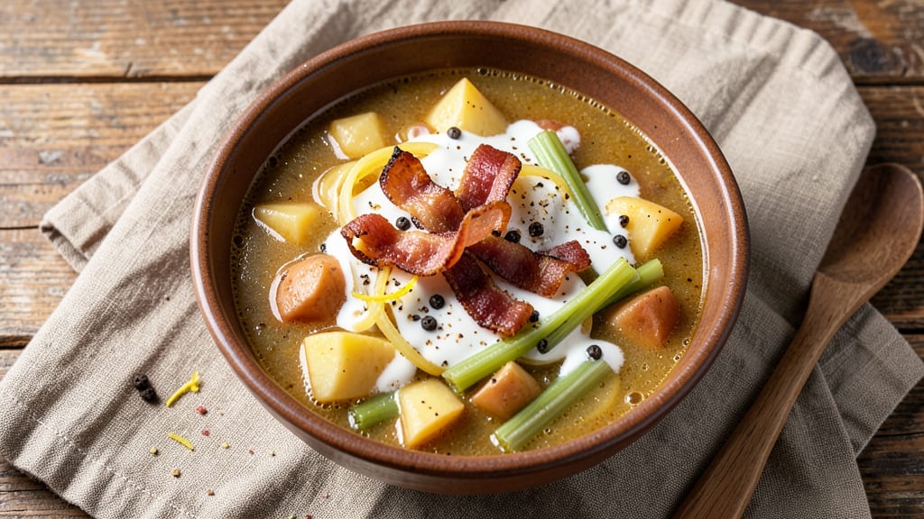 Easy Potato Bacon Soup Recipe: Smoky Bacon Crunch Over Creamy Potato Clouds