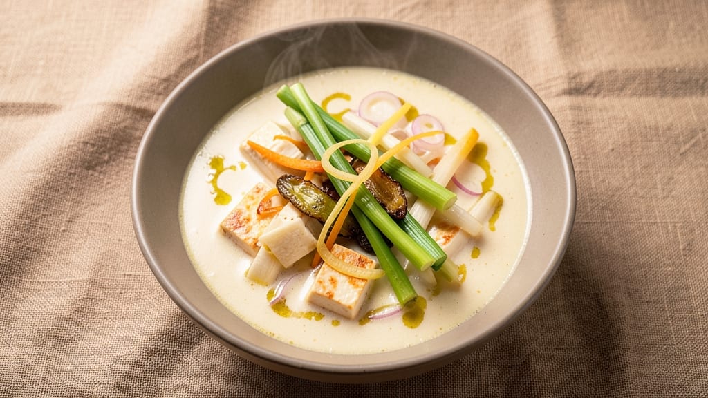 Bangla Thai Soup Recipe: Fragrant Coconut-Lime Broth With Spiced Tofu Ribbons