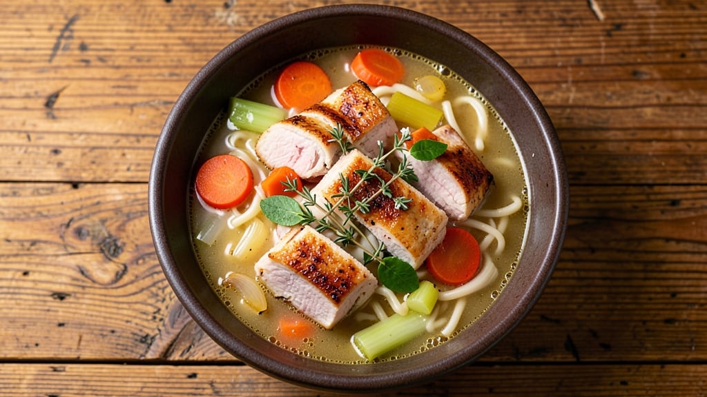 Bavarian Inn Chicken Noodle Soup Recipe: Crispy Celery Crowns Over Comforting Egg Ribbons