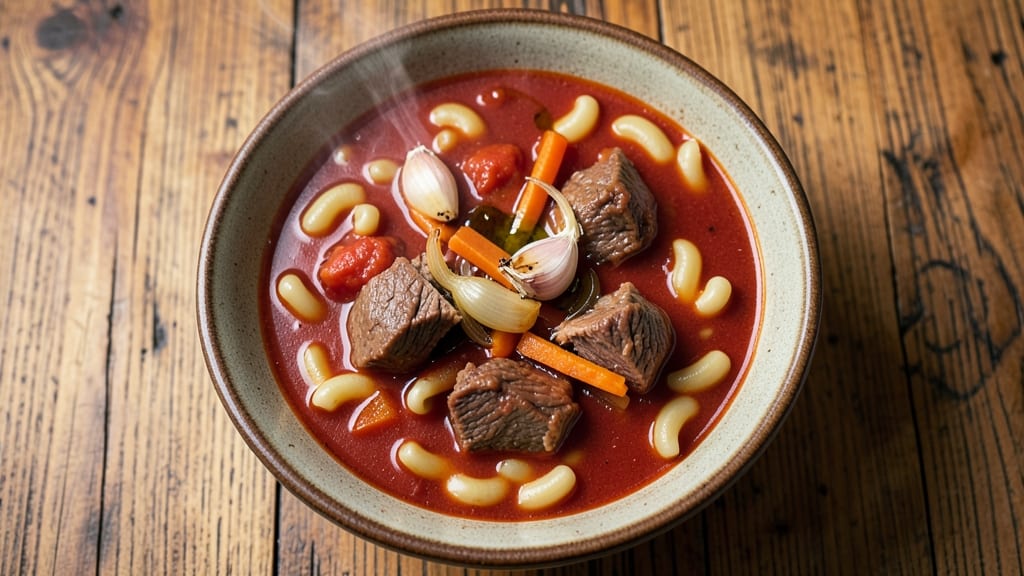 Beef and Tomato Macaroni Soup Recipe: One-Pot Heartiness With Al Dente Noodles