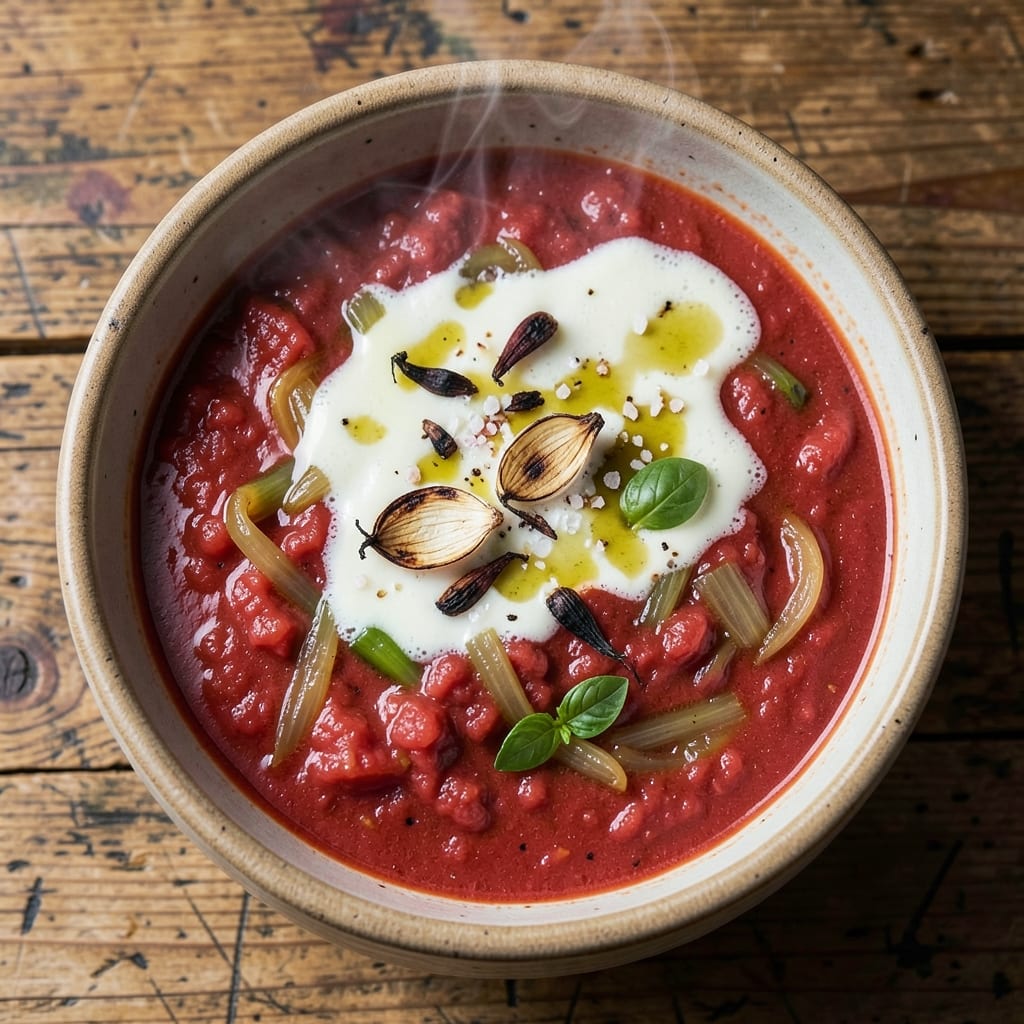 100k Tomato Soup Recipe: Velvet-Smooth Texture with Toasted Garlic Crunch