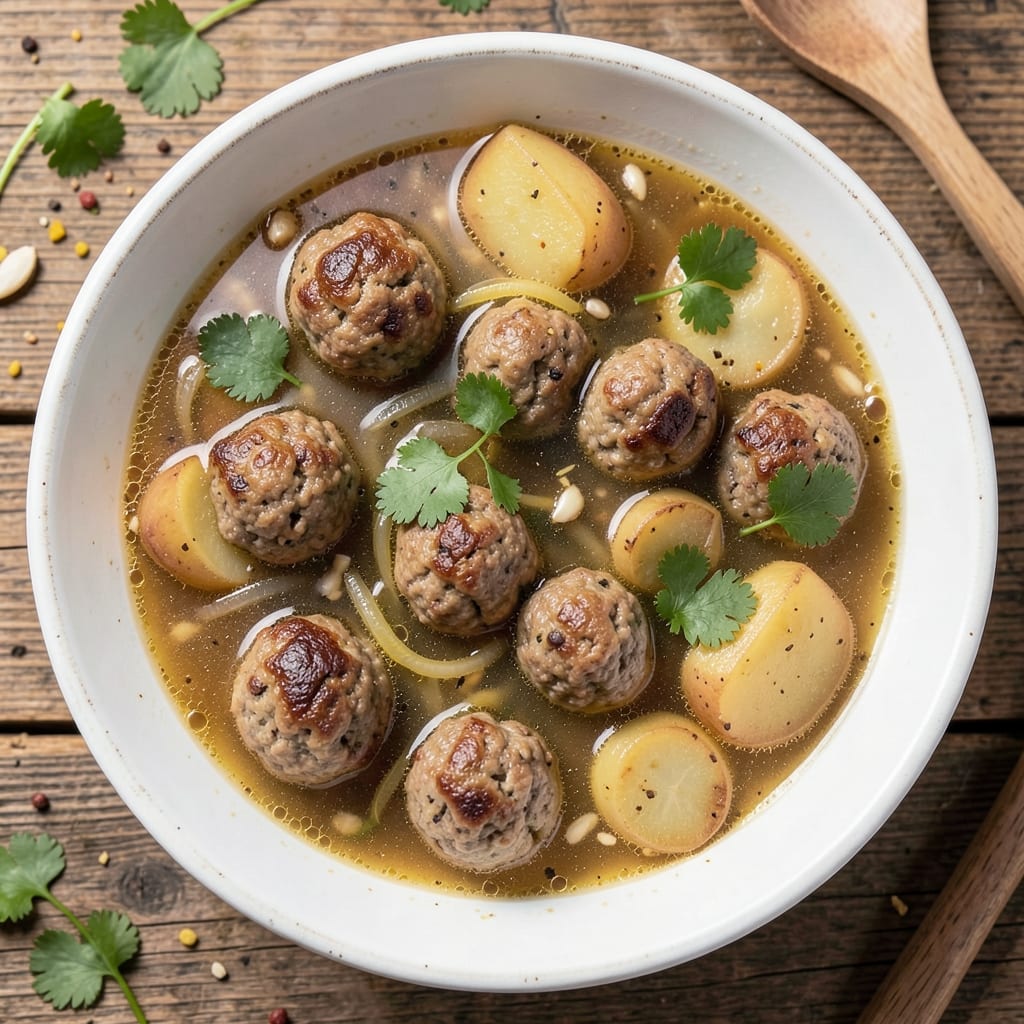 Albondigas Soup Recipe with Potatoes: Spiced Meatballs in Tomato-Garlic Broth