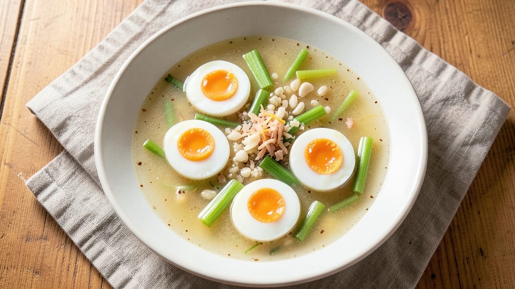 Boiled Egg and Celery Soup Recipe: Crispy Crowns Over Silky Broth Ribbons