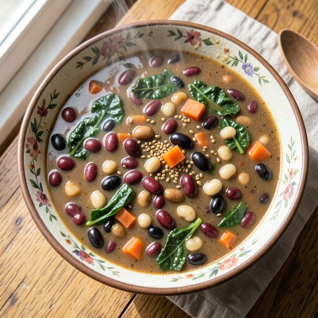 7 Bean Vegetarian Soup Recipe: Pantry Staples Simmered Into Earthy Umami Richness