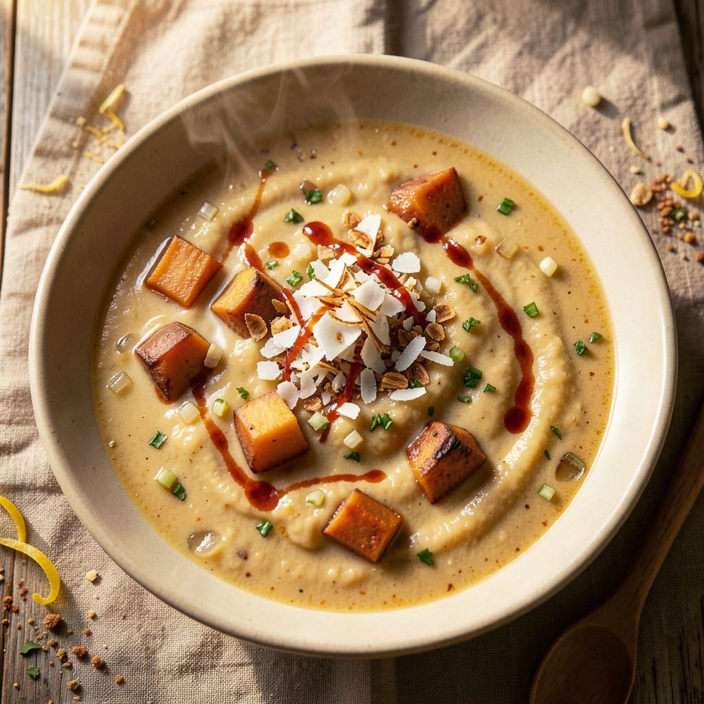 African Sweet Potato Soup Recipe: Toasted Coconut and Ginger Harmony