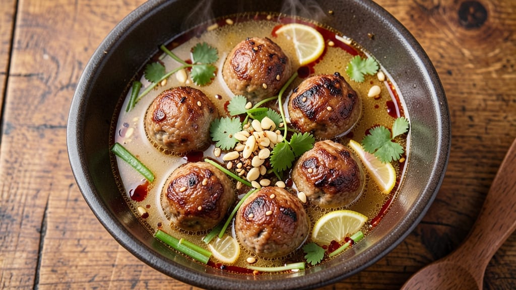Asian Pork Meatball Soup Recipe: Fragrant Five-Spice Broth With Chewy Meatballs