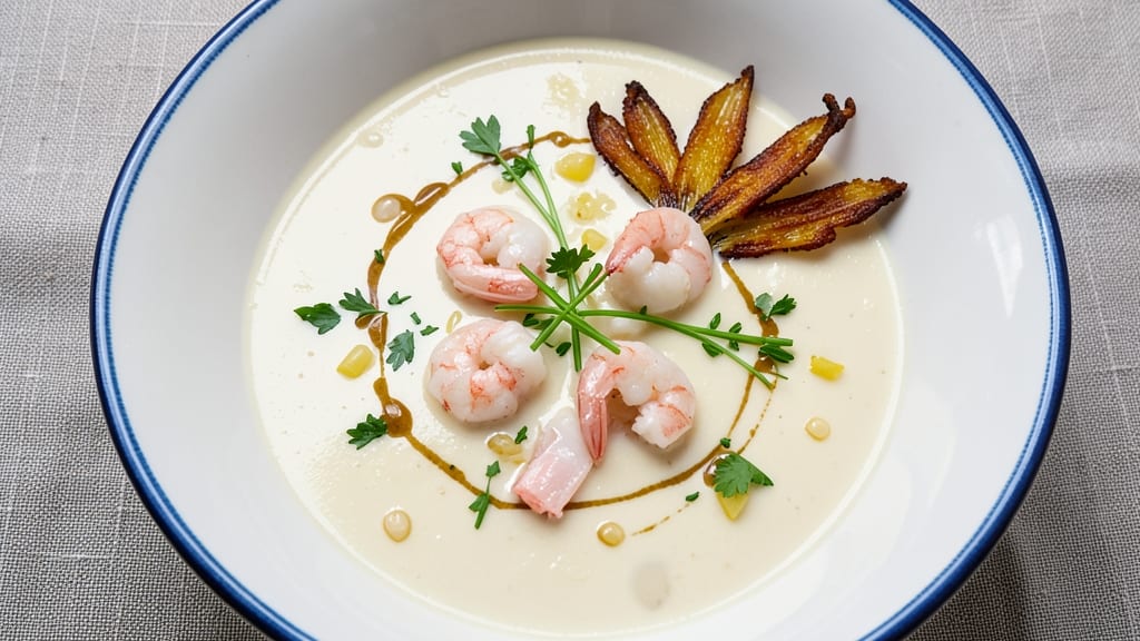 Baltimore-Style Cream of Crab Soup Recipe: Crispy Celery Crowns Over Luxe Crab Cream