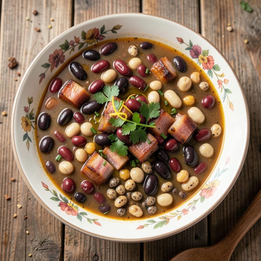 9 Bean Soup Recipe With Ham: Ham-Infused Broth and Toasted Bean Crunch