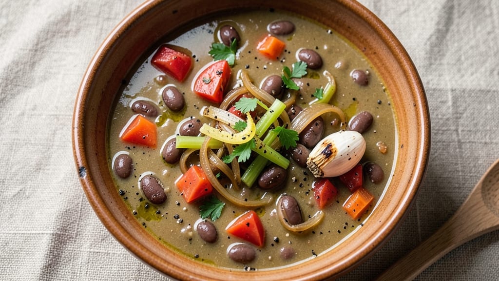 Buckeye Bean Soup Recipe: Smoky Black Pepper and Garlic Roast Topping