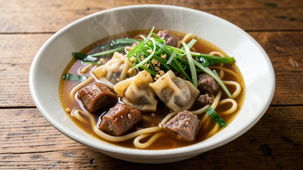 Beef Wonton Noodle Soup Recipe: Crispy Wonton Stars Over Silky Broth