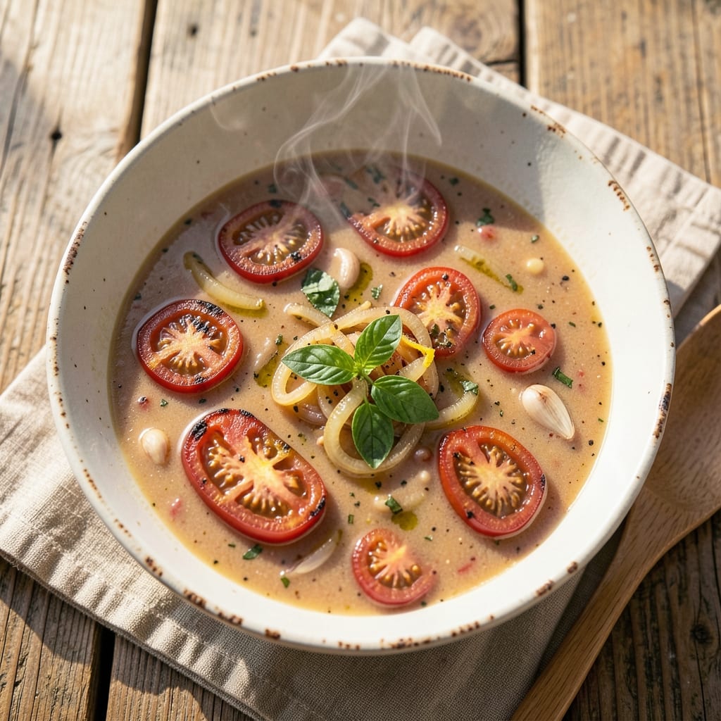 Air Fryer Tomato Soup Recipe with Fresh Tomatoes: Bright Acidity and Crispy Topping Magic
