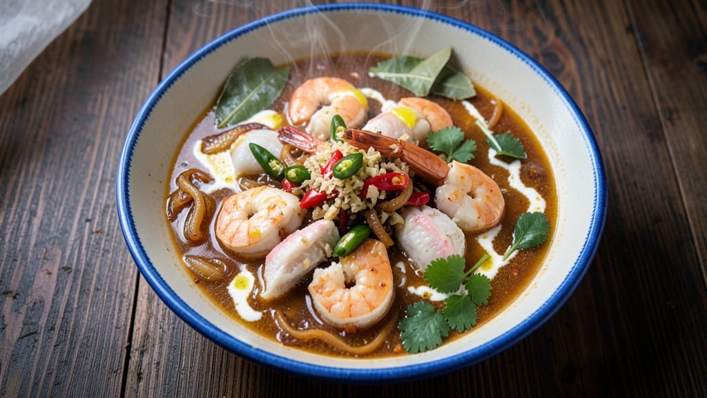 Filipino-Style Bouillabaisse Soup Recipe: Smoky Chili-Lime Broth with Crispy Garlic Chips