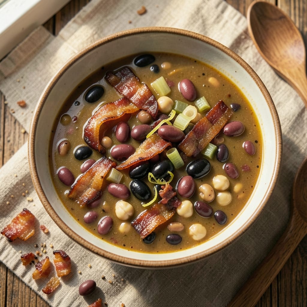 15 Bean Soup Recipe with Bacon: Smoky Bacon Crunch and 15 Pantry Beans Simmered